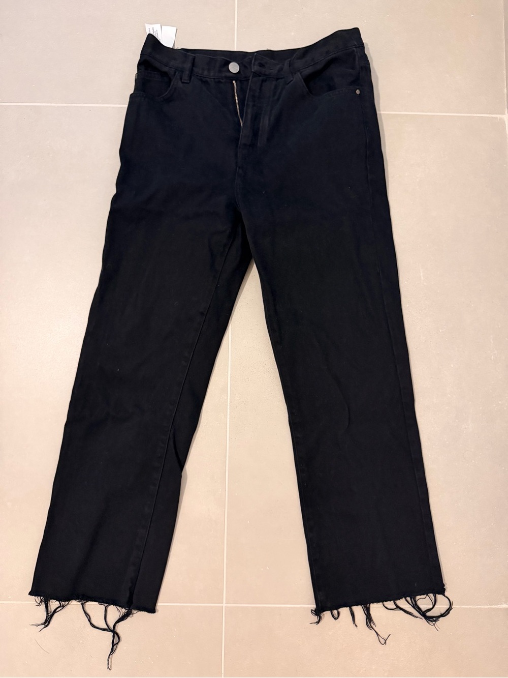 Massimo Dutti Black Wide-Leg Jeans with Frayed Hem